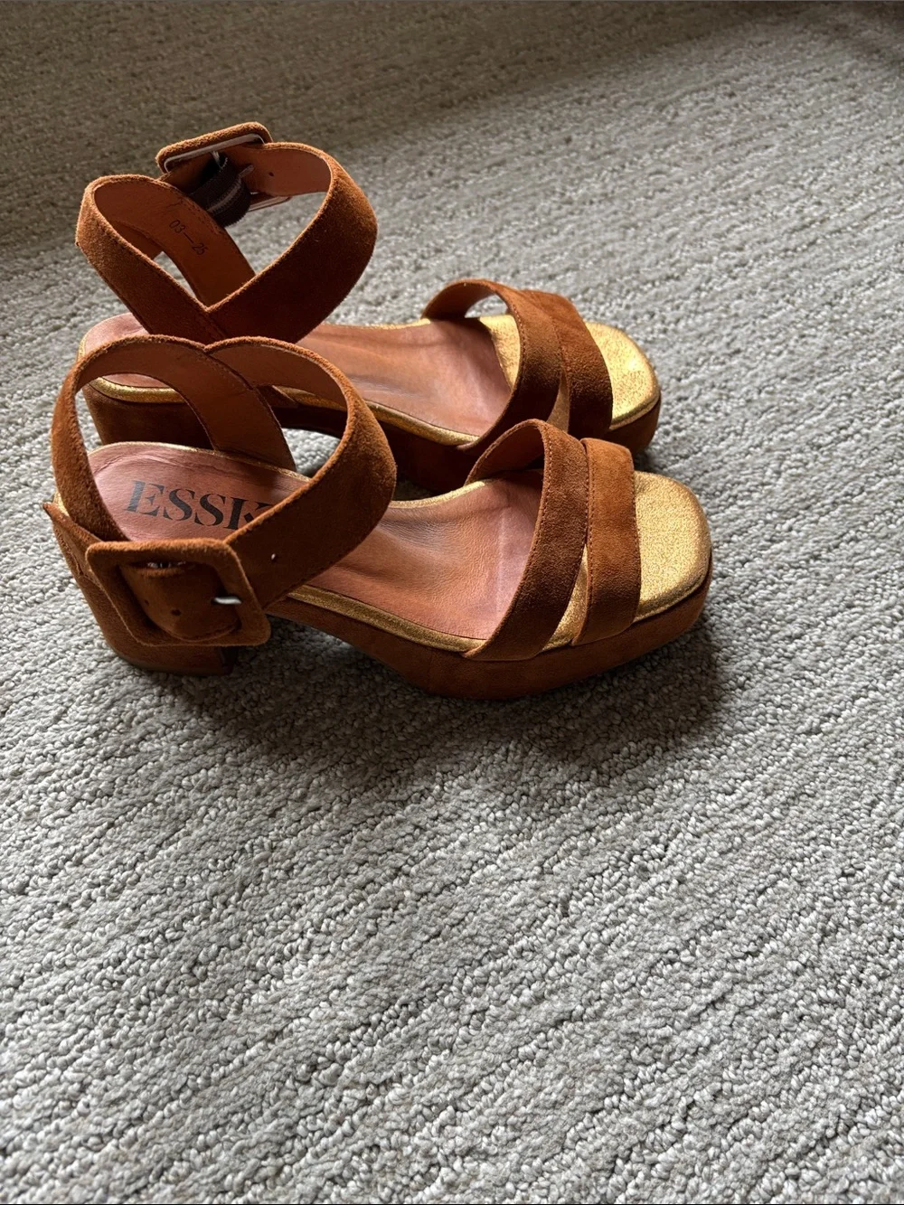 Platform Block Heel Sandals Flora in Rust Brown by Esska size 36 (US 6)